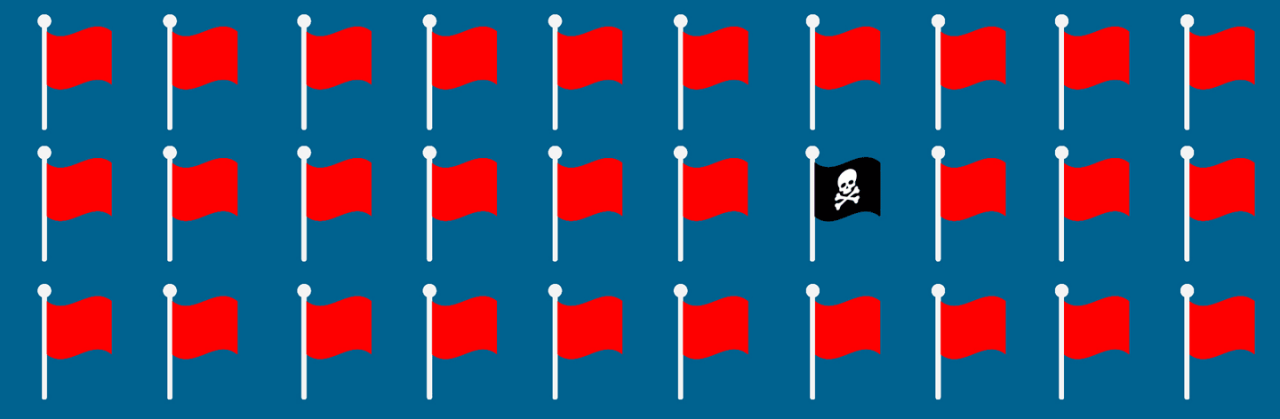Pattern of red flags with one black flag representing hidden tenant screening warning signs on rental applications