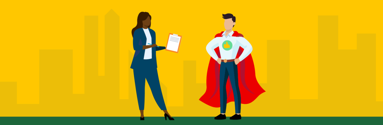Illustration of landlord reviewing rental applicant with good tenant qualities like responsibility and reliability