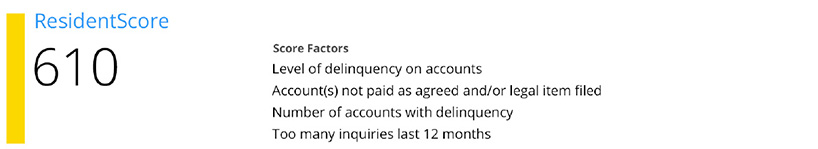 Example of a TransUnion SmartMove Credit Report Resident Score