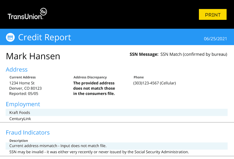 SmartMove credit report showing basic identifying information