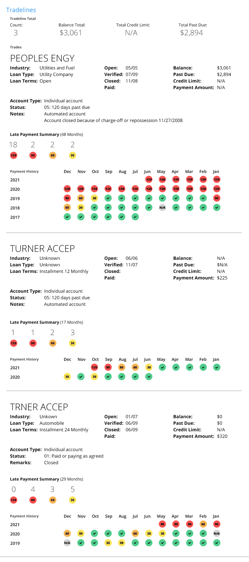 SmartMove credit report showing tradelines.