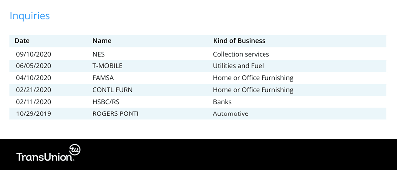 SmartMove credit report showing inquiries.