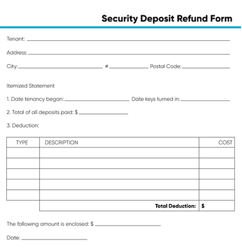 example security deposit refund form