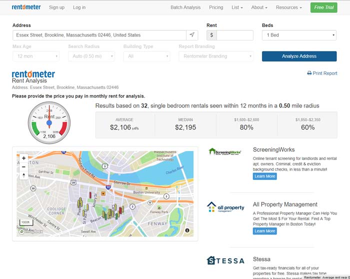 Rentometer PRO Report, Essex Street, Brookline, Massachusetts