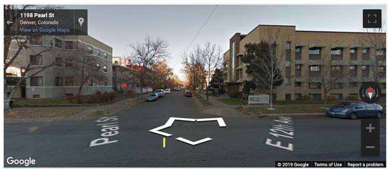 Google Street View of 1198 Pearl Street, Capitol Hill, Denver, Colorado, 80203