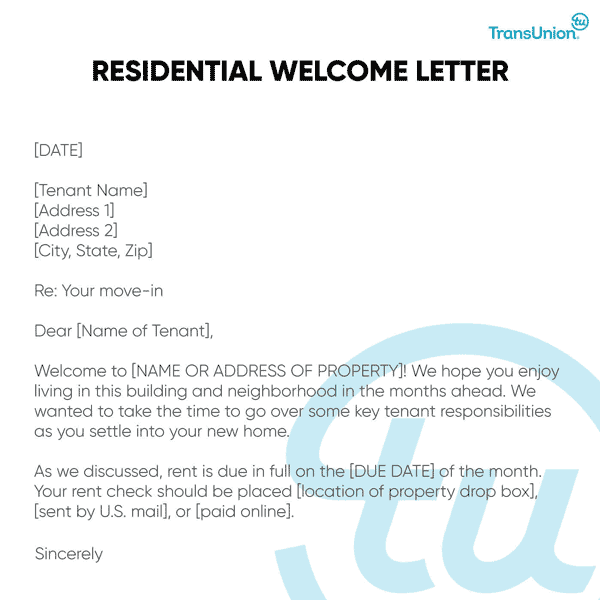 Sample Residential Welcome Letter 