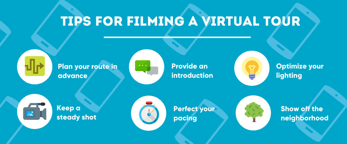 graphic shows 6 tips for filming a virtual tour